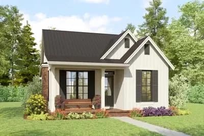 1058 Square Foot 2-Bed Cottage with Front and Rear Porches