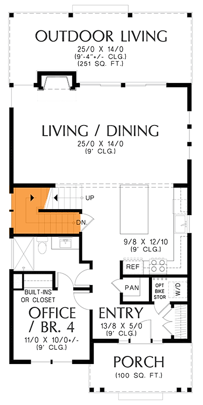 Plan 69814AM: 26-Foot-Wide Modern Farmhouse Under 2000 Square Feet - Floor Plan - Basement Stairs Location - Country, Modern Farmhouse, New American, Traditional
