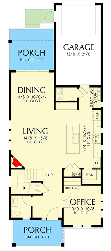 Plan 69815AM: 25-Foot-Wide Two-Story House Plan Under 2000 Square Feet with 3 Bedrooms - Floor Plan - Main Level - Country, New American, Traditional