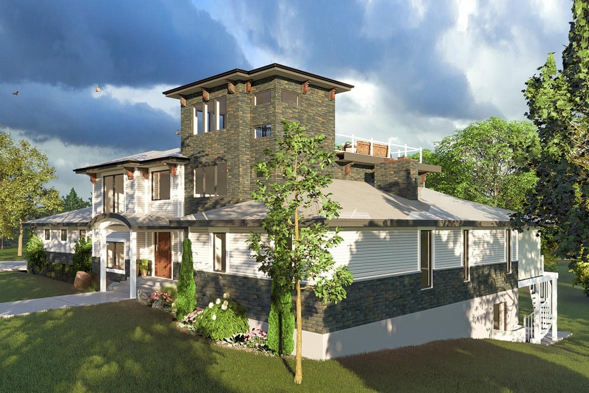 Plan 61453UT: Transitional House Plan with Rooftop Deck and Two Home Offices - Image #10 - Contemporary, European, Transitional, Tuscan