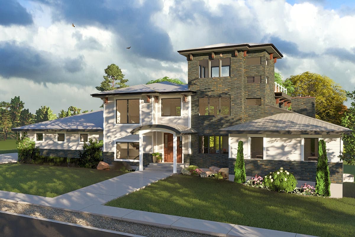 Plan 61453UT: Transitional House Plan with Rooftop Deck and Two Home Offices - Image #11 - Contemporary, European, Transitional, Tuscan
