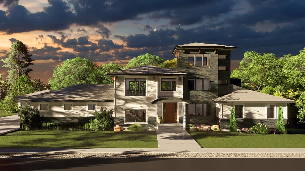 Plan 61453UT: Transitional House Plan with Rooftop Deck and Two Home Offices - Image #41 - Contemporary, European, Transitional, Tuscan