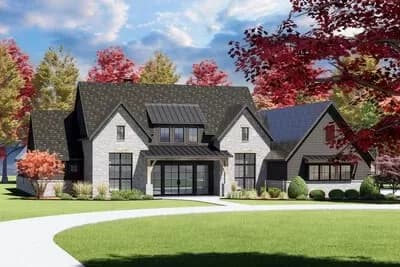 Transitional Farmhouse Plan with 4 Beds and a Home Office and an Outdoor Fireplace - 3563 Sq Ft
