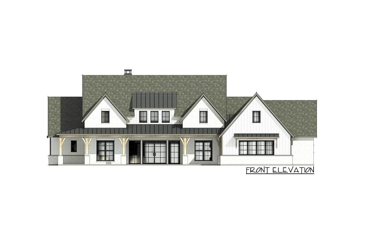 Plan 818073JSS: 4-Bed Modern Farmhouse Plan with Home Office and Vaulted Family Room - 3563 Sq Ft - Image #5 - Country, Farmhouse, Mid Century Modern, Modern Farmhouse