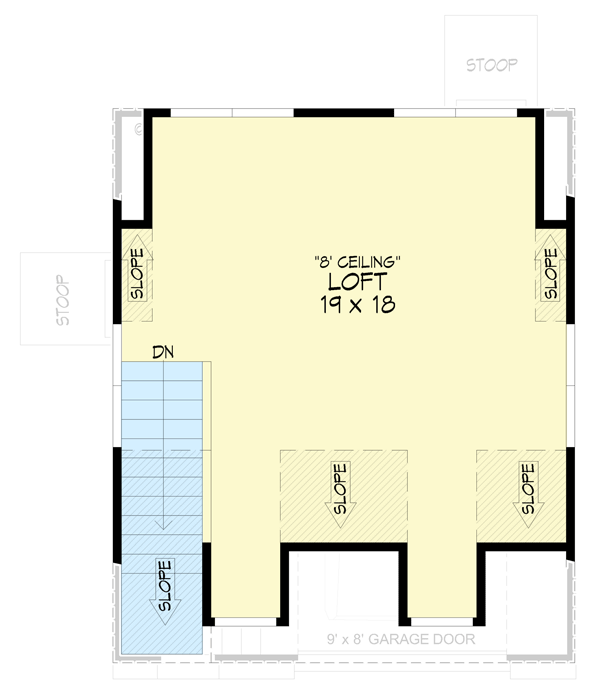 Plan 680185VR: Detached 410 Square Foot 1-Car Garage with Workshop and 480 Square Foot Loft - Floor Plan - 2nd Floor - Traditional