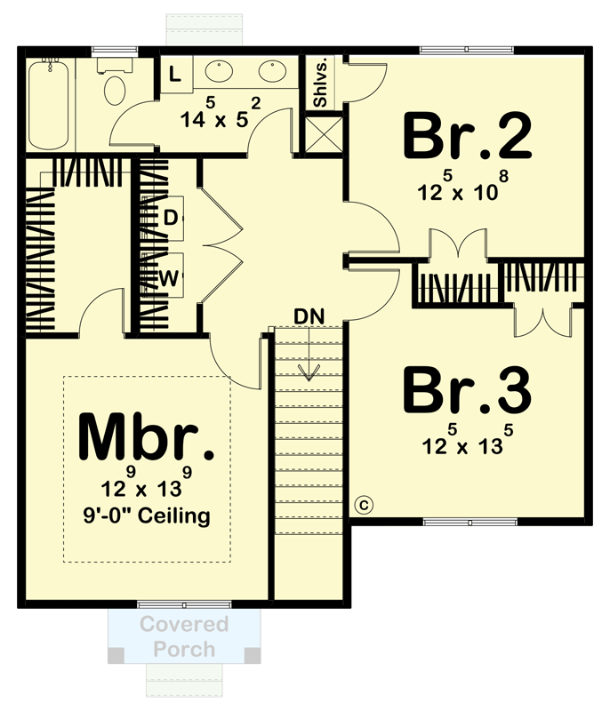 Plan 623276DJ: 30-Foot-Wide House Plan Under 1300 Square Feet with 1-Car Garage - Floor Plan - 2nd Floor - Farmhouse, Modern Farmhouse, New American, Traditional