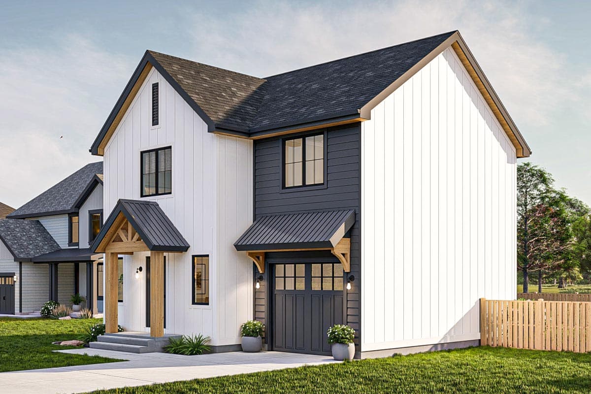 Plan 623276DJ: 30-Foot-Wide House Plan Under 1300 Square Feet with 1-Car Garage - Image #5 - Farmhouse, Modern Farmhouse, New American, Traditional