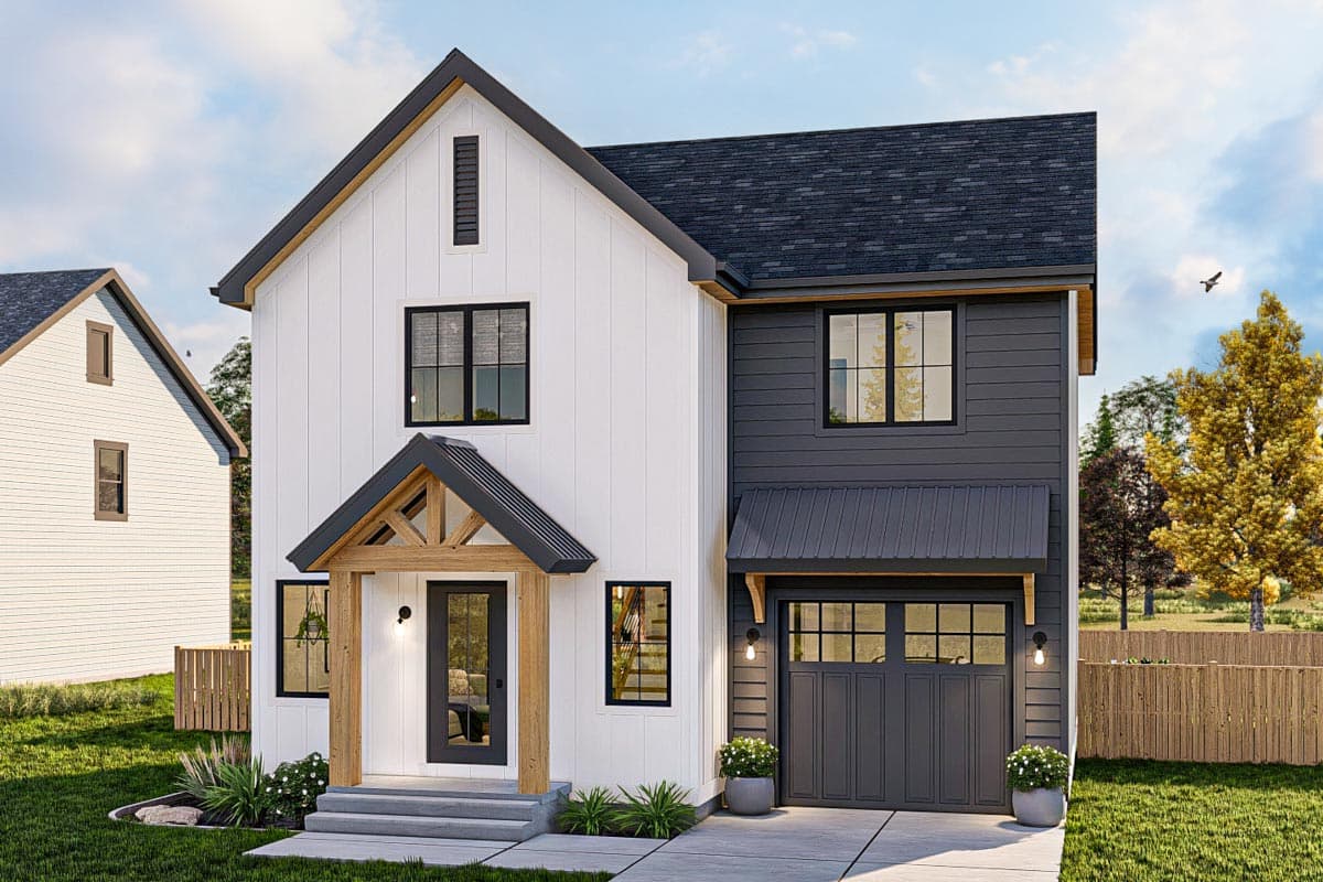 Plan 623276DJ: 30-Foot-Wide House Plan Under 1300 Square Feet with 1-Car Garage - Image #6 - Farmhouse, Modern Farmhouse, New American, Traditional