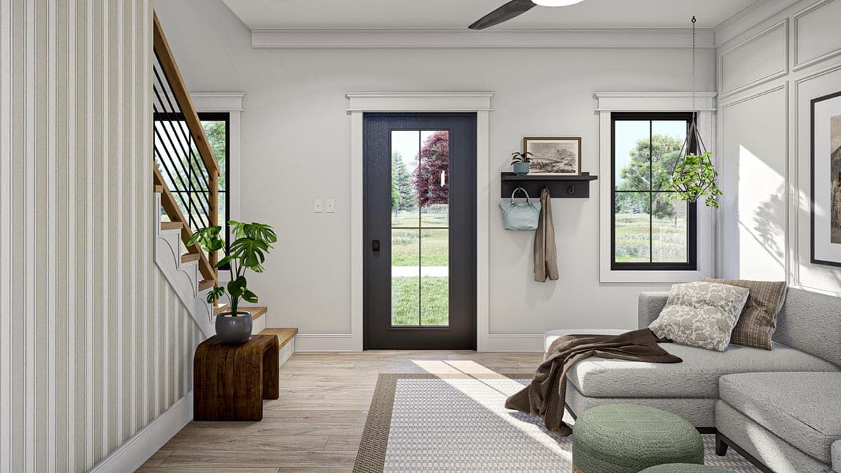 Plan 623276DJ: 30-Foot-Wide House Plan Under 1300 Square Feet with 1-Car Garage - Image #8 - Farmhouse, Modern Farmhouse, New American, Traditional