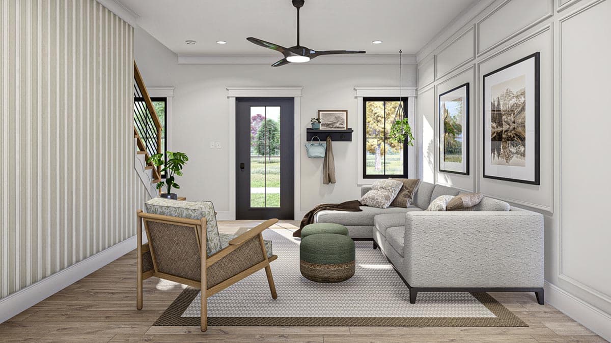 Plan 623276DJ: 30-Foot-Wide House Plan Under 1300 Square Feet with 1-Car Garage - Image #9 - Farmhouse, Modern Farmhouse, New American, Traditional