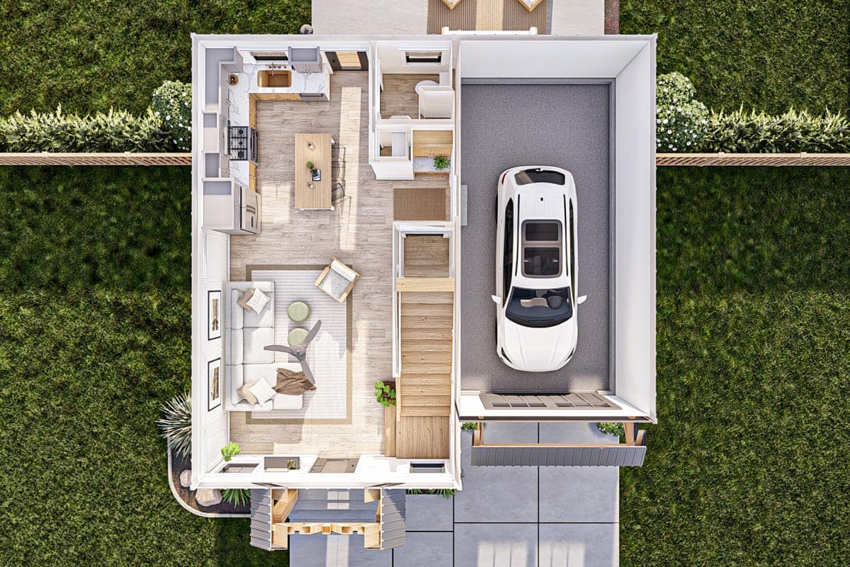 Plan 623276DJ: 30-Foot-Wide House Plan Under 1300 Square Feet with 1-Car Garage - Image #17 - Farmhouse, Modern Farmhouse, New American, Traditional