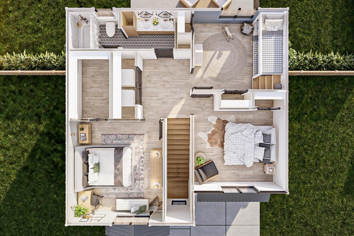 Plan 623276DJ: 30-Foot-Wide House Plan Under 1300 Square Feet with 1-Car Garage - Image #18 - Farmhouse, Modern Farmhouse, New American, Traditional