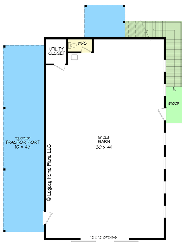 Plan 680186VR: 1400 Square Foot Barn with 1016 Square Foot Apartment Above - Floor Plan - Main Level - Barndominium, Carriage, Country, Modern Farmhouse, Rustic