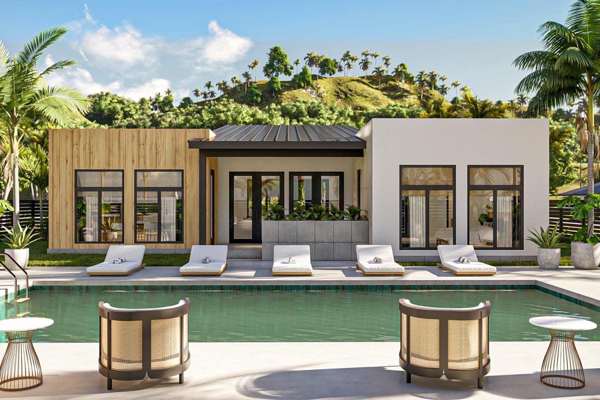 Plan 623277DJ: 1661 Square Foot 2-Bed Modern House Plan with Carport - Image #5 - Contemporary, Mid Century Modern, Modern