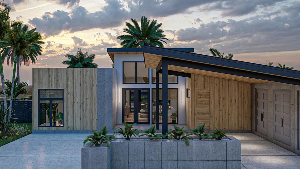 Plan 623277DJ: 1661 Square Foot 2-Bed Modern House Plan with Carport - Image #17 - Contemporary, Mid Century Modern, Modern