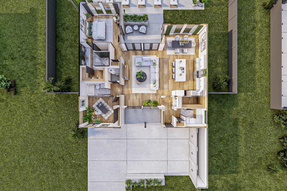 Plan 623277DJ: 1661 Square Foot 2-Bed Modern House Plan with Carport - Image #18 - Contemporary, Mid Century Modern, Modern