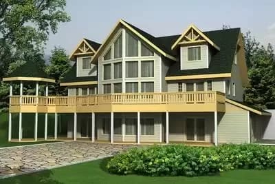 Mountain Home Plan with Dramatic Window Wall