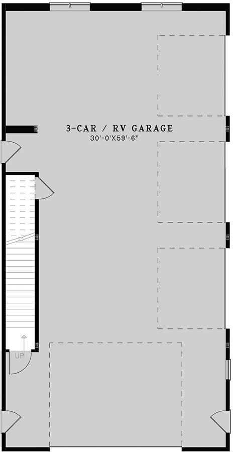 Plan 70855MK: RV Garage with 3 Side Bays and a 1371 Square Foot Apartment Above - Floor Plan - Main Level - Carriage, Rustic, Vacation