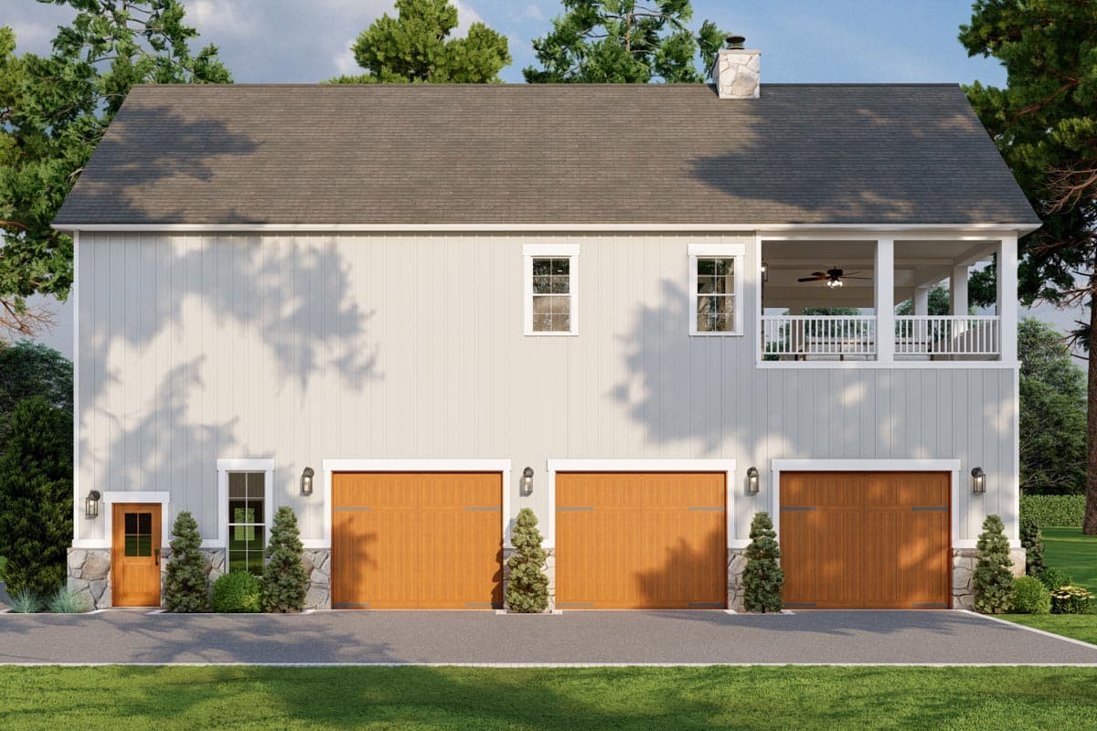 Plan 70855MK: RV Garage with 3 Side Bays and a 1371 Square Foot Apartment Above - Image #17 - Carriage, Rustic, Vacation