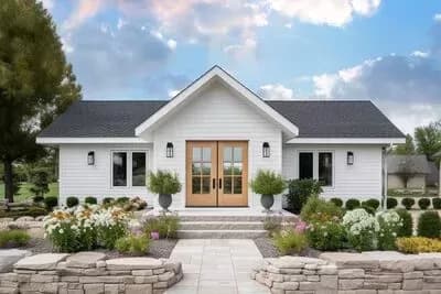 2-Bed Craftsman Cabin Plan Under 1000 Square Feet with Vaulted Living Room