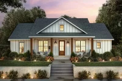 Country House Plan Under 1600 Square Feet with Split Bed Layout and a Carport