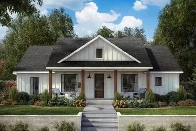 Country House Plan Under 1600 Square Feet with Split Bed Layout and a Carport