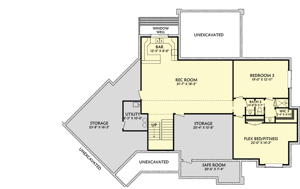 Plan 703013TYL: Mountain Craftsman House Plan Under 4500 Square Feet with Finished Lower Level - Floor Plan - Lower Level - Craftsman, Mountain, Ranch