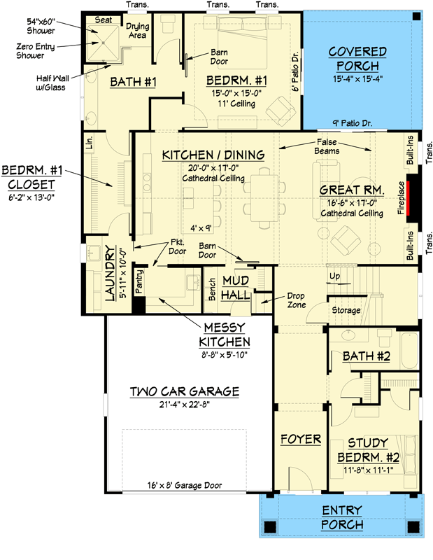 Plan 250101LRY: Craftsman-Style House Plan Under 2700 Sq Ft with Flex Room - Floor Plan - Main Level - Bungalow, Craftsman, New American, Northwest