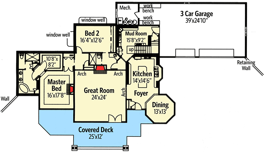 Plan 35498GH: Mountain House Plan with Octagonal Dining Room - Floor Plan - Main Level - Craftsman, Mountain, Northwest, Rustic, Vacation