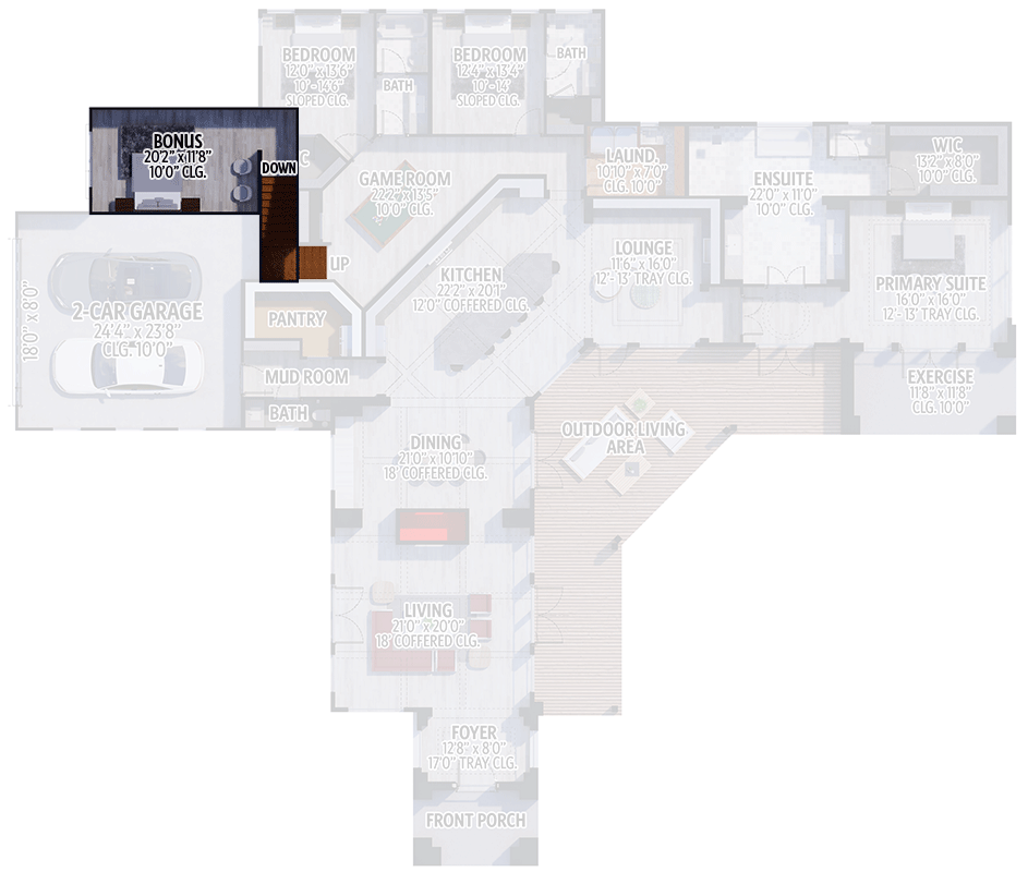 Plan 430087LY: 3500 Square Foot Contemporary Hill Country House Plan with Game Room and 3 Bedrooms - Floor Plan - 2nd Floor - European, Hill Country, Southwest, Transitional