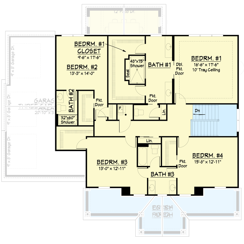 Plan 250103LRY: New American Farmhouse Plan with High-Peaked Gable - Floor Plan - 2nd Floor - Country, Craftsman, Farmhouse, New American, Traditional