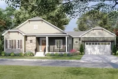 Clipoped Gable Craftsman Under 1900 Square Feet with Flex Room and Vaulted Family Room