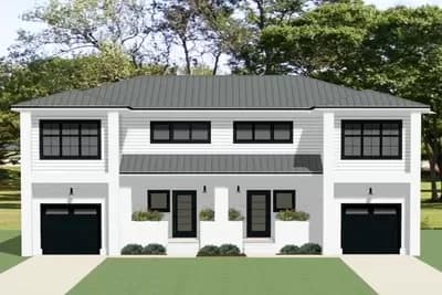 Contemporary Duplex House Plan with Matching 1751 Square Foot 3-Bed Units