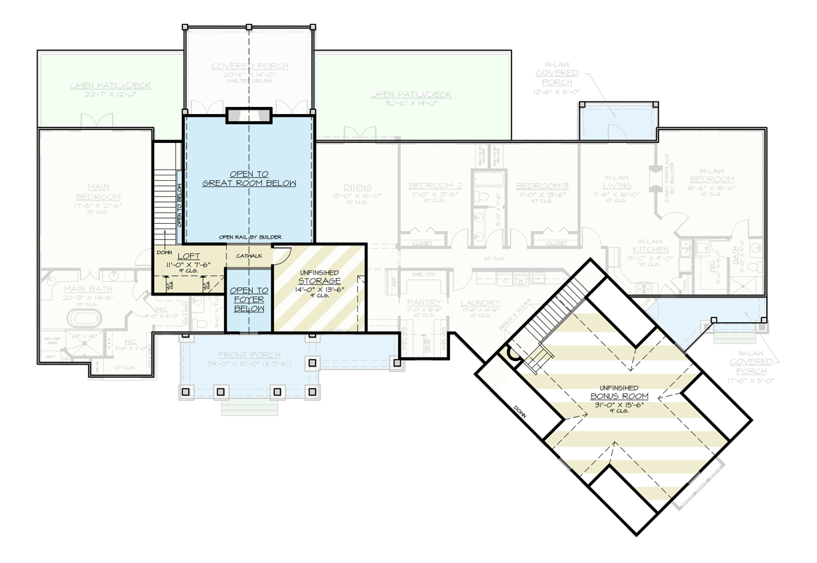 Plan 12274JL: Modern Farmhouse Plan Under 3700 Square Feet Including an In-Law Suite - Floor Plan - 2nd Floor - Country, Craftsman, Modern Farmhouse, Traditional