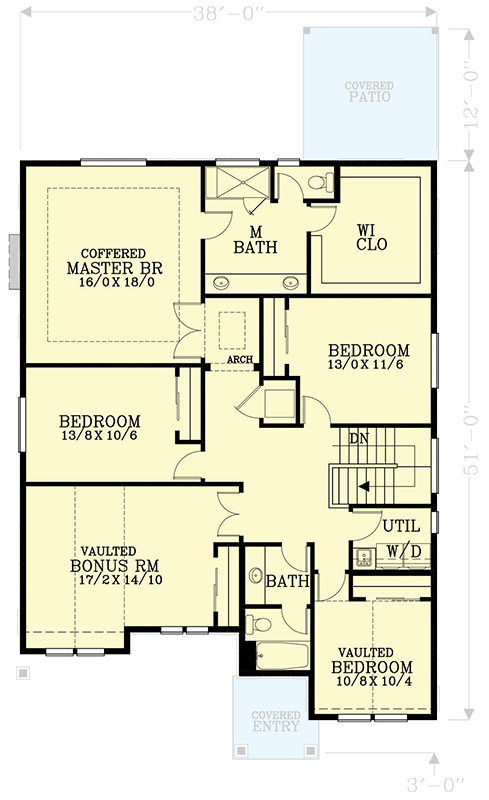 Plan 28124J: Classic Craftsman House Plan Under 3000 Square Feet with 4 Beds Plus a Bonus Room - Floor Plan - 2nd Floor - Craftsman, Northwest