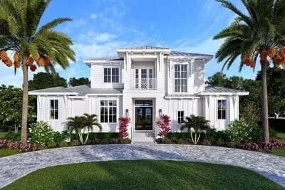 Two-Story 4750 Square Foot Coastal Contemporary House Plan with Optional Elevator