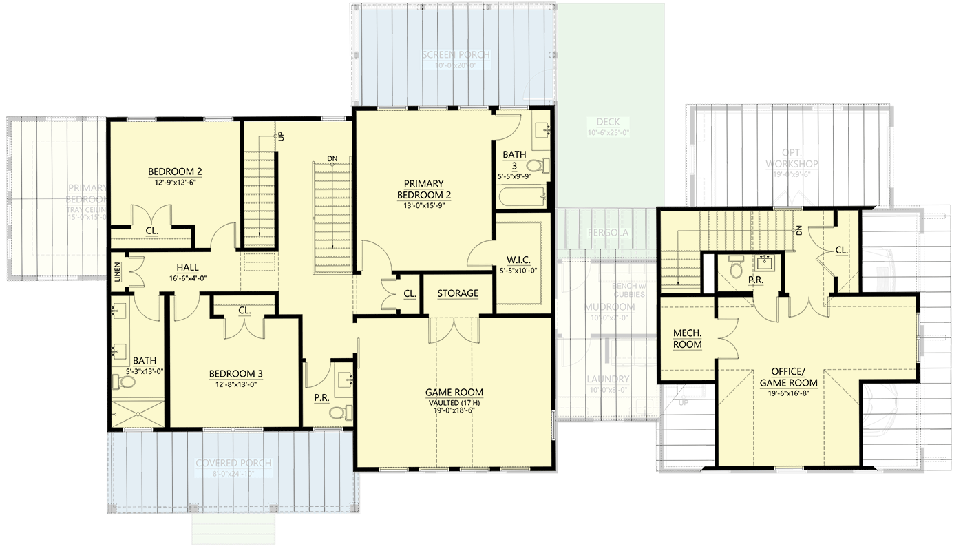 Plan 550017LAN: Expandable Country Home Plan with 3 to 6 Bedrooms - Floor Plan - Alt. 2nd Floor Option (+$250 w/ Finished 3rd ) - Country, New American, Traditional