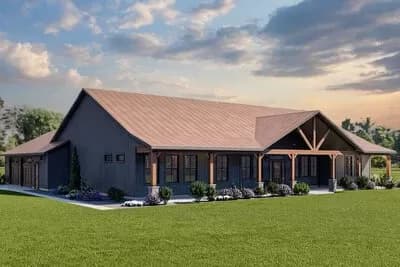 4 Bed 2701 Square Foot Rustic Country Home Plan with Vaulted Family Room and Home Office