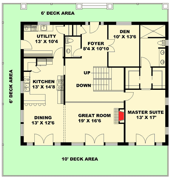 Plan 35509GH: Deck On 3 Side and Drive-Under Garage - Floor Plan - Main Level - Country, Craftsman, Mountain, Vacation