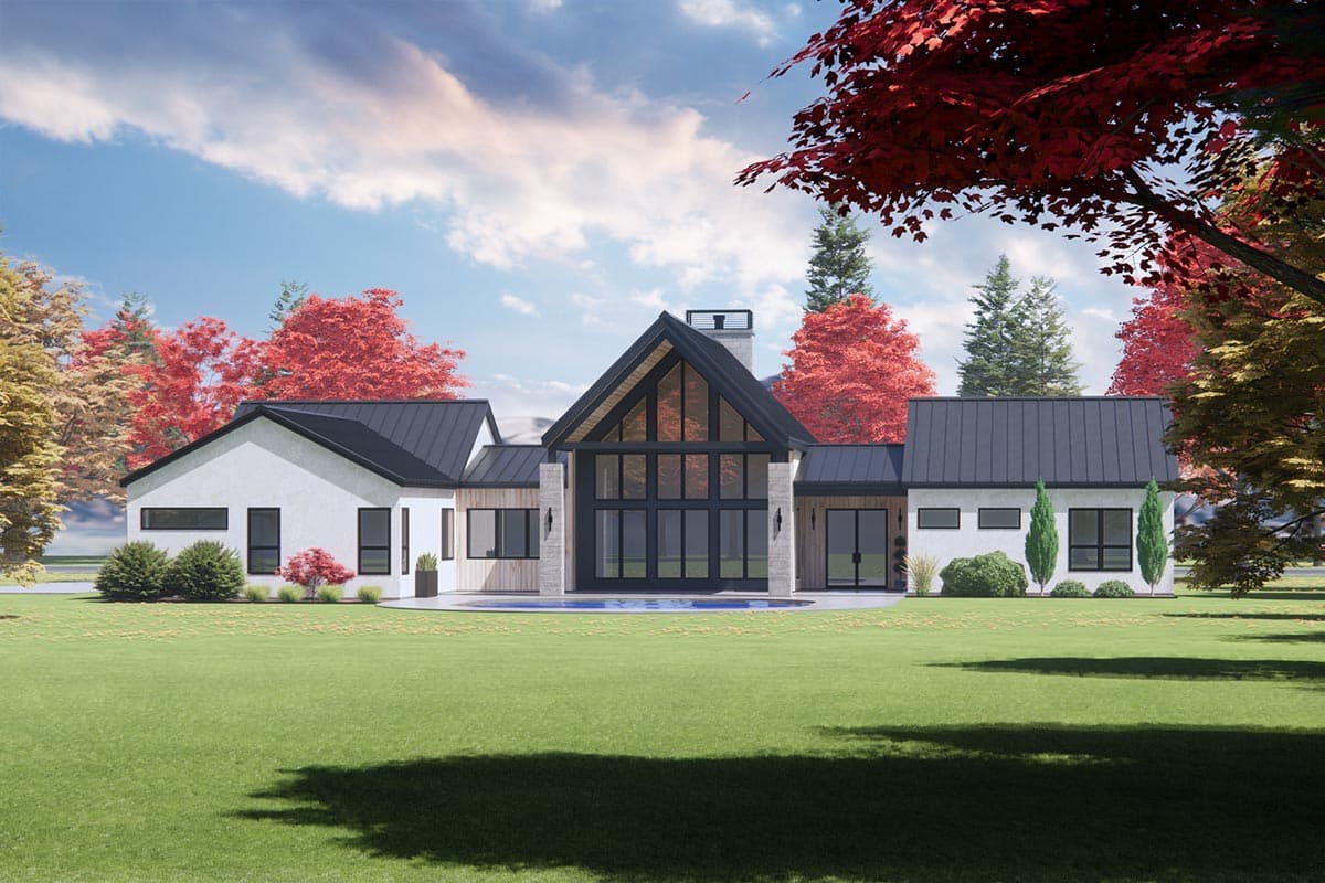 Plan 818078JSS: Symmetrical Scandinavian House Plan with Split Beds and Vaulted Living Spaces - Image #5 - Contemporary, Farmhouse, Modern, Modern Farmhouse, Scandinavian
