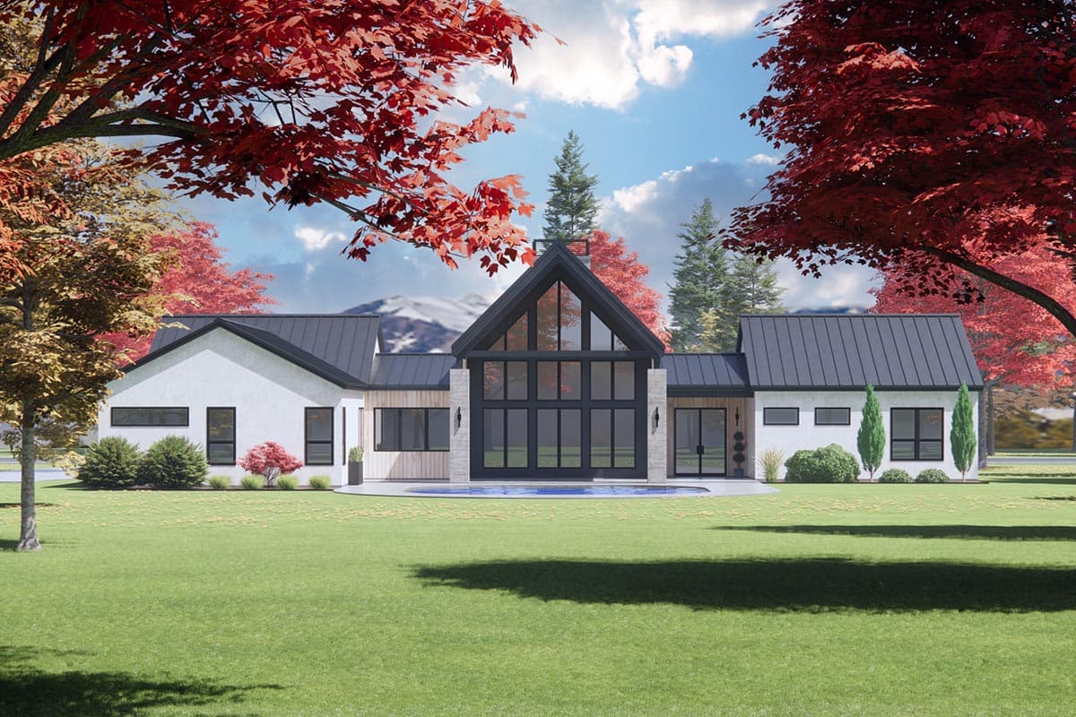 Plan 818078JSS: Symmetrical Scandinavian House Plan with Split Beds and Vaulted Living Spaces - Image #6 - Contemporary, Farmhouse, Modern, Modern Farmhouse, Scandinavian