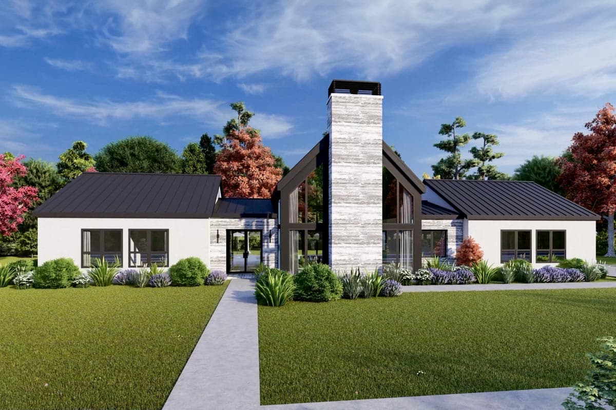 Plan 818078JSS: Symmetrical Scandinavian House Plan with Split Beds and Vaulted Living Spaces - Image #7 - Contemporary, Farmhouse, Modern, Modern Farmhouse, Scandinavian
