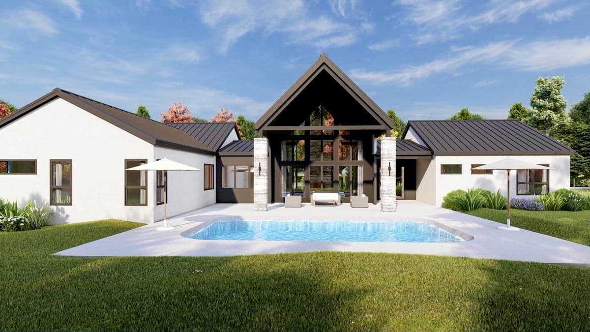 Plan 818078JSS: Symmetrical Scandinavian House Plan with Split Beds and Vaulted Living Spaces - Image #10 - Contemporary, Farmhouse, Modern, Modern Farmhouse, Scandinavian