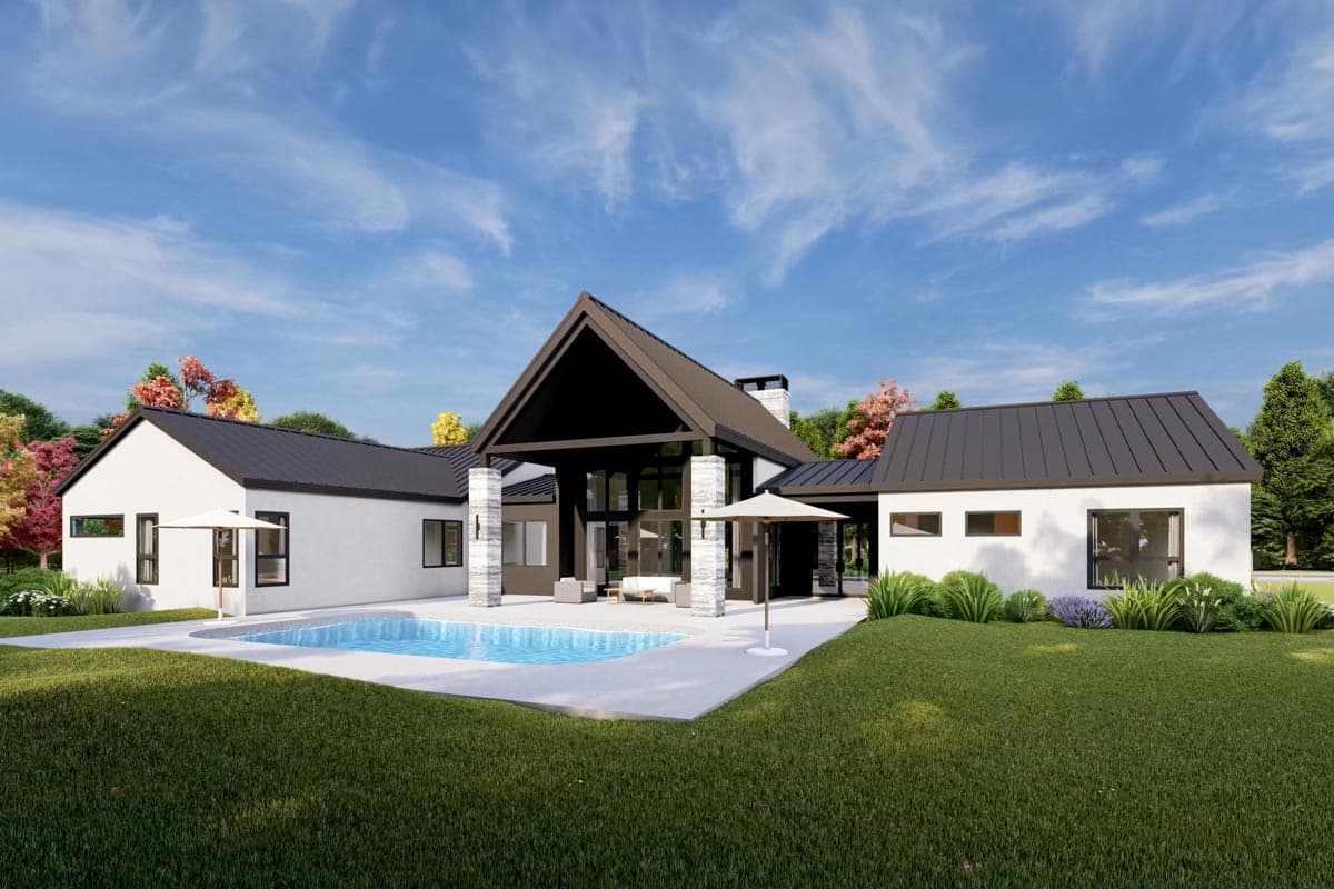 Plan 818078JSS: Symmetrical Scandinavian House Plan with Split Beds and Vaulted Living Spaces - Image #9 - Contemporary, Farmhouse, Modern, Modern Farmhouse, Scandinavian