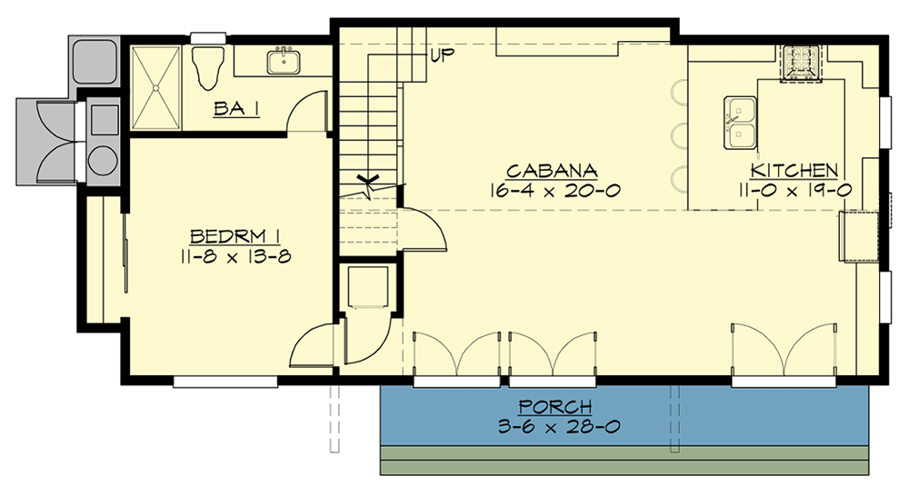 Plan 23386JD: 1200 Square Foot New American ADU with 2-Story Open Living Space Plus Loft - Floor Plan - Main Level - Cottage, Country, New American