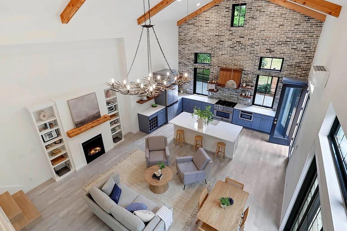 Plan 23386JD: 1200 Square Foot New American ADU with 2-Story Open Living Space Plus Loft - Image #5 - Cottage, Country, New American