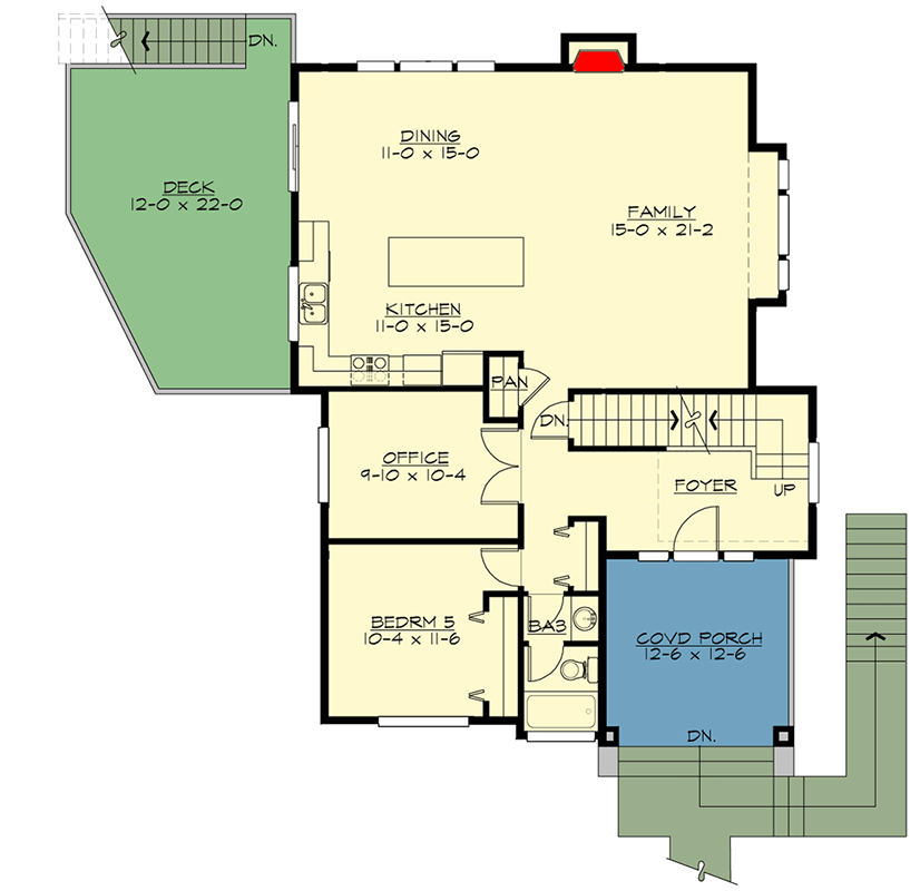 Plan 23388JD: 5 Bed Cotemporary Northwest-Inspired House Plan with 2-Car Drive Under Garage - Floor Plan - Main Level - Contemporary, Northwest