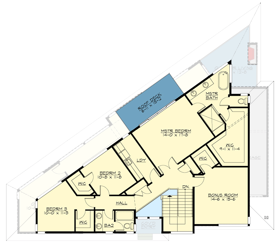 Plan 23940JD: 6 Bed Modern Home Plan for the Triangular Lot with Two Laundry Rooms  - Floor Plan - 2nd Floor - Contemporary, Mid Century Modern, Modern, Northwest