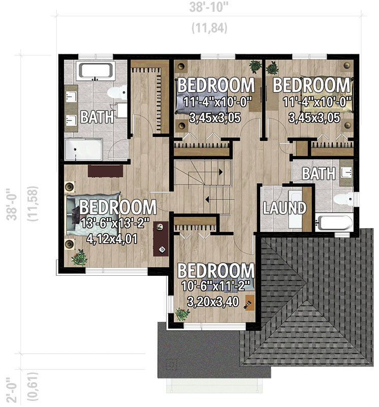 Plan 801137PM: 2-Story Modern Style Home Plan Under 2000 Sqaure Foot with 1-Car Garage - Floor Plan - 2nd Floor - Contemporary, Northwest