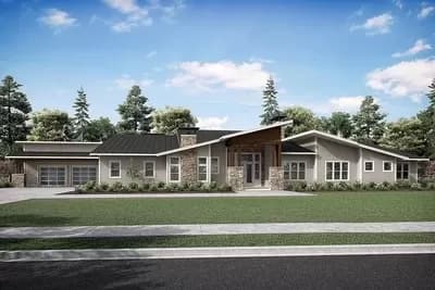 Mid-Century Modern House Plan with 3 Bedrooms and Outdoor Living In Back